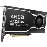Black AMD Radeon Pro W7500 graphics card with 8 GB GDDR6, featuring a cooling fan and multiple display ports.