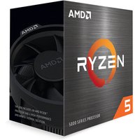 AMD Ryzen 5 5600 processor box with black fan image, orange Ryzen logo, and 5000 series branding.