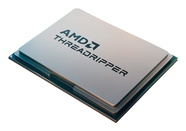 Silver and black AMD Ryzen Threadripper 7980X processor with a sleek design, featuring a prominent AMD logo and "THREADRIPPER" text on the top surface.