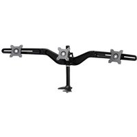 Black Amer Mounts AMR3P monitor stand with three adjustable arms and VESA mounts for 24" screens.