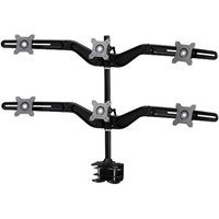 Black Amer Mounts AMR6C desk monitor stand with six adjustable arms and VESA mounts for 24-inch screens.