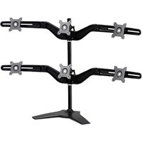 Black Amer Mounts AMR6S monitor mount with six adjustable arms and sturdy desk stand.