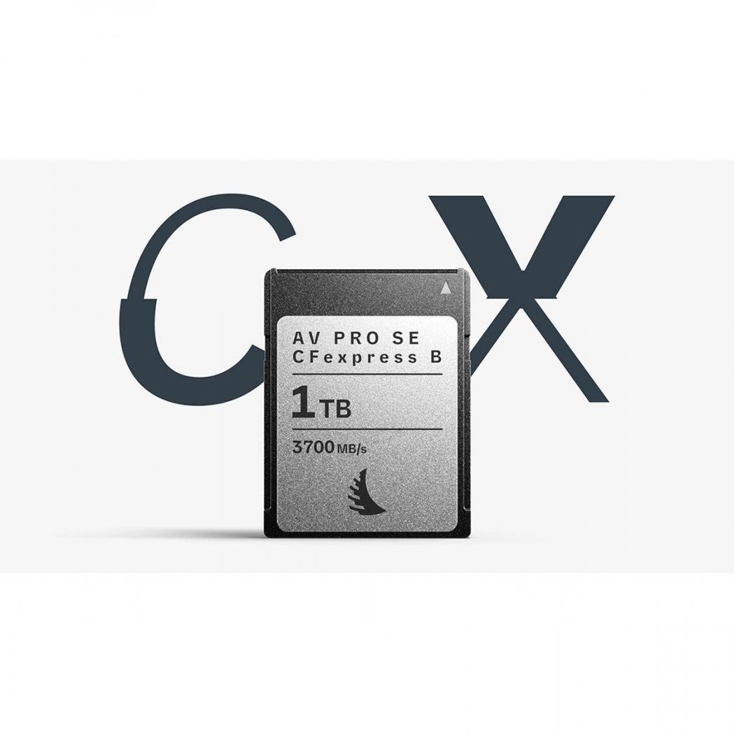 AV PRO CFexpress B 1TB MK2 memory card by Angelbird Technologies, featuring a sleek black and silver design with a capacity label and speed rating of 3700 MB/s.