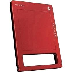 Red and black external SSD with a sleek design, featuring a textured surface, a prominent logo, and a handle for portability, labeled "AV PRO MK3 1 TB."