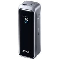 Black Anker A110B power bank with digital display, dual USB ports, and sleek rectangular design.