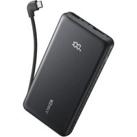 Black Anker A110D power bank, 10000 mAh, with digital display and attached USB-C cable.