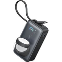 Black Anker A1657H11 power bank, 10000 mAh, wireless charging, with attached cable and LED indicators.