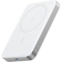 White Anker A1664H21 wireless charger with rounded edges, silver trim, and USB-C port.