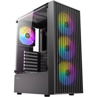 Black Antec AX27 RGB Elite PC case with tempered glass, mesh front, and four 120mm RGB fans.