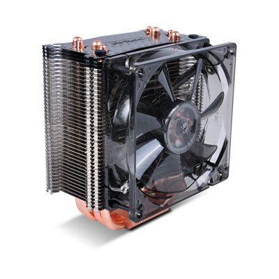 Antec C40 processor cooler featuring a 9.2 cm black fan, copper base, and aluminum fins for efficient heat dissipation, with a sleek design and transparent fan blades.