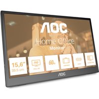 Black AOC 16T3EA portable TV/monitor, 15.6" display, 1920x1080 resolution, slim bezel, sleek design.