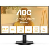 AOC 24B3CA2 monitor, 23.8" display, black frame, slim bezels, 1920x1080 resolution, circular stand base.