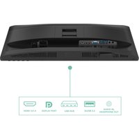 Black AOC 24P4U monitor, 23.8" Full HD, rear view showing HDMI, DisplayPort, USB, and audio ports.