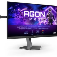 Black AOC AGON PRO AG256FS monitor, 24.5" Full HD LCD, sleek design, thin bezels, angular stand, esports branding.