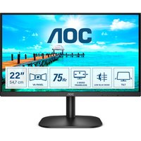Black AOC 21.5" Full HD LED monitor with thin bezels, 1920x1080 resolution, and sturdy round base.