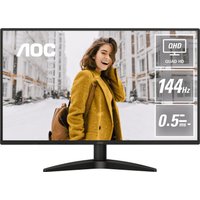 AOC Q27B36X 27" QHD Gaming Monitor with slim bezels, black stand, 144Hz refresh rate, and 0.5ms response time.
