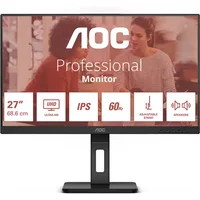 Black AOC 27" 4K Ultra HD LED monitor with slim bezels, adjustable stand, and professional display features.