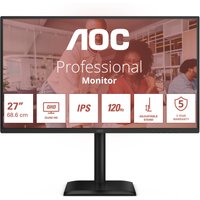 Black AOC 27" Quad HD LED monitor with slim bezels, adjustable stand, and 2560 x 1440 resolution display.