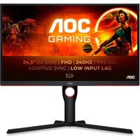 AOC G3 25G3ZM/BK monitor, 24.5" Full HD, black with red accents, sleek stand, vibrant gaming display.