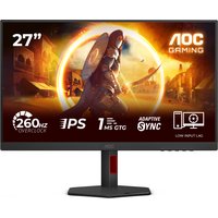 27" AOC G4 gaming monitor with thin bezels, black stand, and vibrant display showing a futuristic game scene.