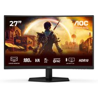 Curved AOC G4 C27G42E monitor, 27" Full HD, black frame with red accents, displaying a gaming scene.