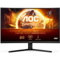 AOC G4 CQ32G4VE monitor, 31.5" Quad HD, black and grey, curved screen, slim bezels, sturdy V-shaped stand.