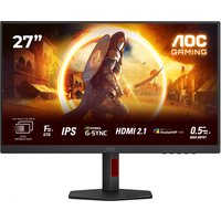 Black and red AOC G4 U27G4R 27" 4K Ultra HD LED monitor with slim bezel and adjustable stand.