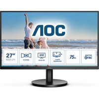 AOC Q27B3MA 27" black monitor, Quad HD 2560x1440, slim bezel, round stand, LED display.