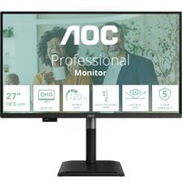 Black AOC Q27P4CV 27" monitor, slim bezels, 2560x1440 Quad HD LED display, adjustable stand.