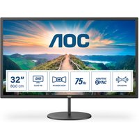 AOC Q32V4 31.5" 2K Ultra HD LED Monitor, slim black bezel, round base, vibrant display with nature scene.