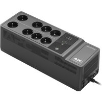 Black APC Back-UPS BE850G2-GR with 8 sockets, 850VA capacity, compact design, and LED indicators.