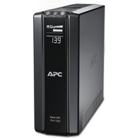 Black APC Back-UPS Pro tower with LCD display, 10 IEC C13 outlets, and user-replaceable battery.