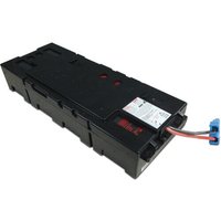 Black APC Battery Replacement Cartridge APCRBC115 with red and blue connectors and a white label on top.