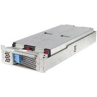 APC Battery Replacement Cartridge RBC43 with metal casing, black and red connectors, and perforated front panel.