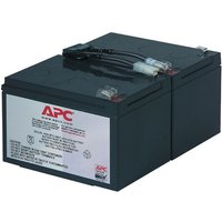 Black APC Battery Replacement Cartridge RBC6 with white label and connector cables on top.