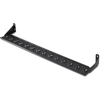 Black APC cord retention bracket with multiple slots and angled mounting brackets on each end.