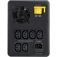 Black APC Easy UPS Line-Interactive 1.6 kVA with six outlets, fan vent, and yellow battery connector on the back panel.