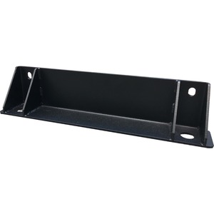 Black metal bolt-down kit designed for APC NetShelter SX, featuring a sturdy, angular design with pre-drilled holes for secure installation in high seismic regions.