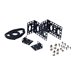 Black metal rack mounting kit components including brackets, screws, and a circular spacer, designed for specific APC UPS models.