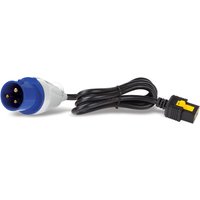 Black APC power cord, 3.0m, with blue and white IEC309-16A plug and yellow locking C19 connector.