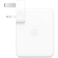 White Apple 140W USB-C Power Adapter with foldable prongs and embossed Apple logo on the front.