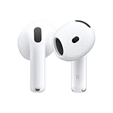 White Apple AirPods 4 earbuds with sleek design, black accents, and USB-C charging case.