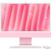 Pink Apple iMac 24-inch with Retina 4.5K display, slim design, matching keyboard and mouse.