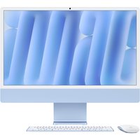 Apple iMac 24-inch with Retina 4.5K display, blue finish, slim design, Magic Keyboard and Mouse included.