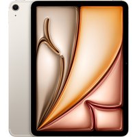 Apple iPad 11-inch Air in Starlight, slim design, black bezel, rear camera, abstract screen display.
