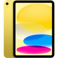 Yellow Apple iPad 11-inch Wi-Fi 512GB with sleek design, black bezel, and colorful display showing abstract shapes.