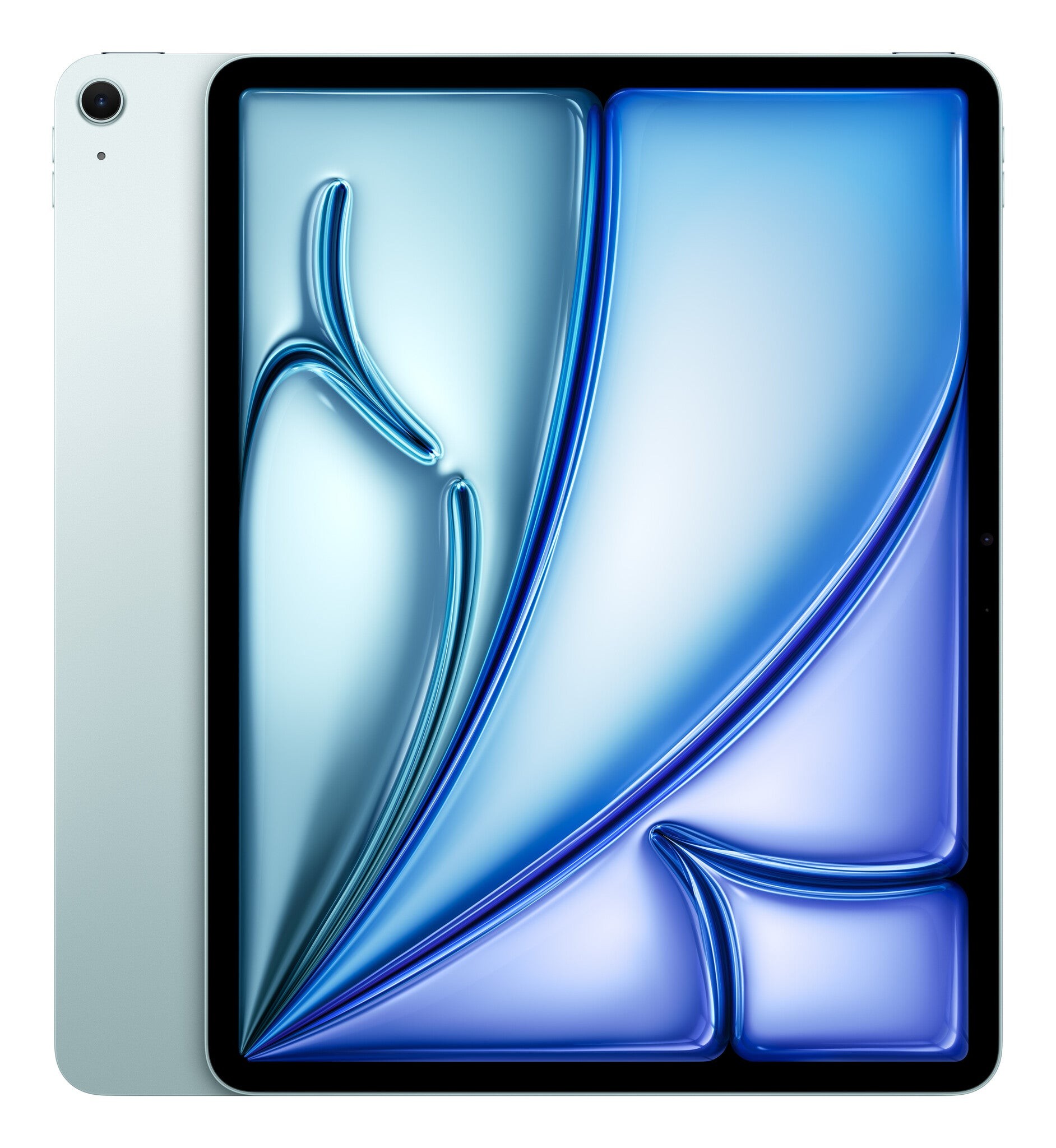 Apple iPad Air 2025 in blue, featuring a sleek design with a smooth glass front, a vibrant display, and a slim profile, showcasing its 256GB storage and Wi-Fi capability.