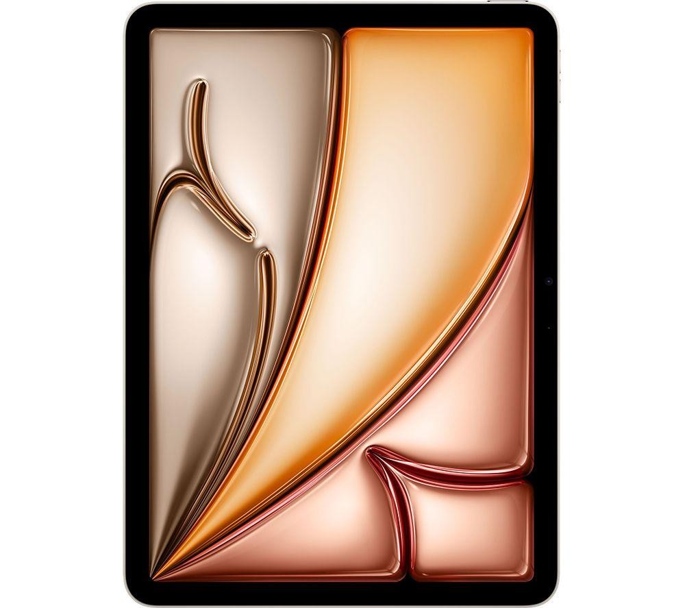 Beige Apple iPad Air 6th Gen with an 11-inch display, featuring a sleek design and vibrant abstract wallpaper, showcasing its 512GB storage capacity.