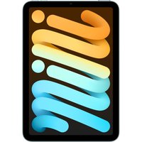 Blue Apple iPad mini Wi-Fi 128GB with black bezel and colorful wavy screen design