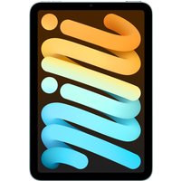 Blue Apple iPad mini Wi-Fi 512GB with black bezel, displaying colorful abstract screen design.